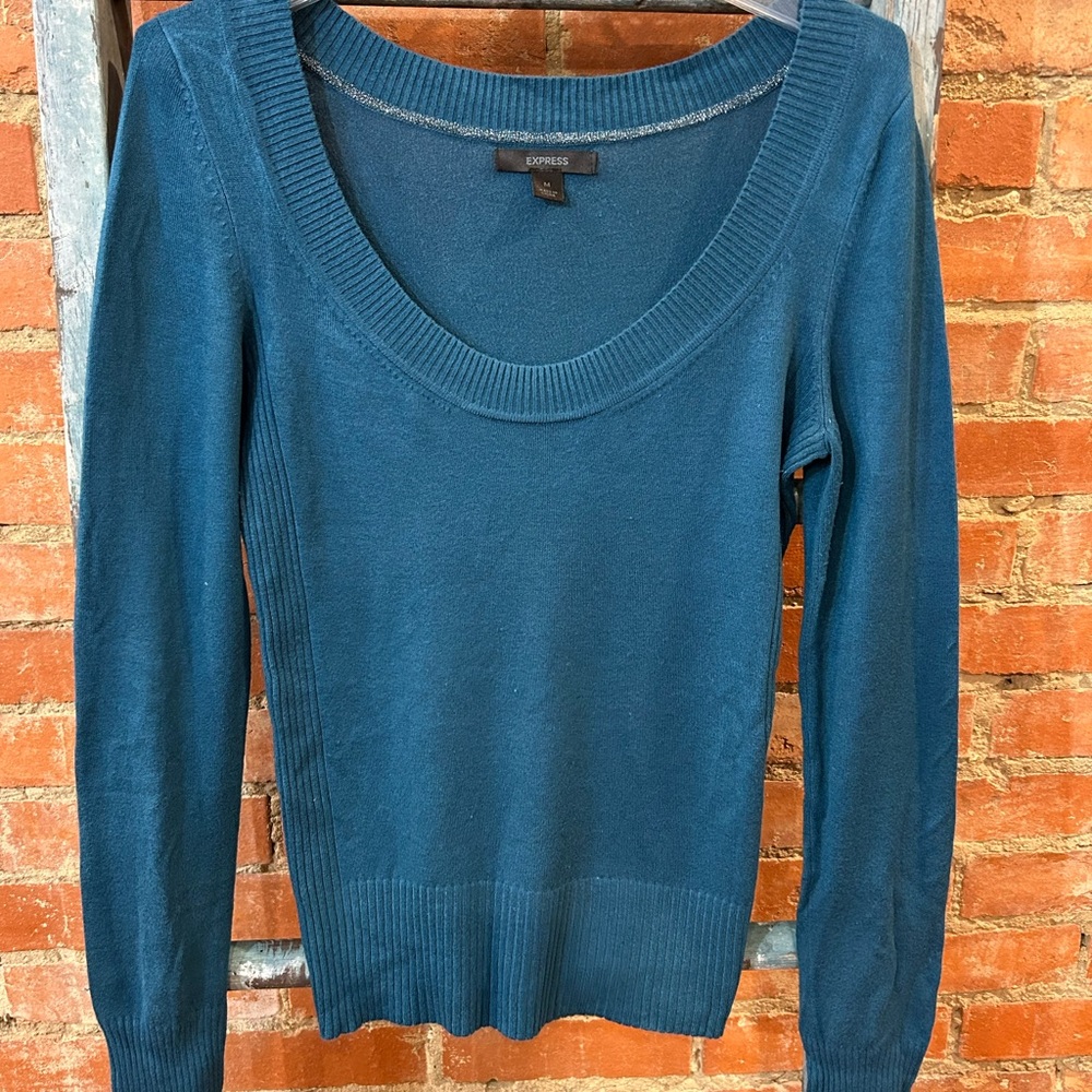 Express Women’s Round Neck Sweater, Teal - Size M
